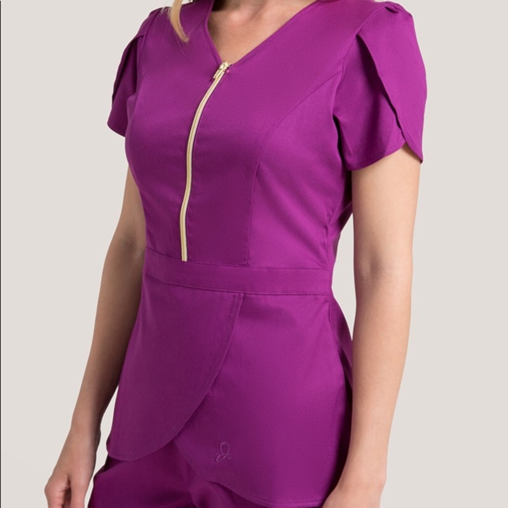 Jaanuu Scrubs Plum top and bottom